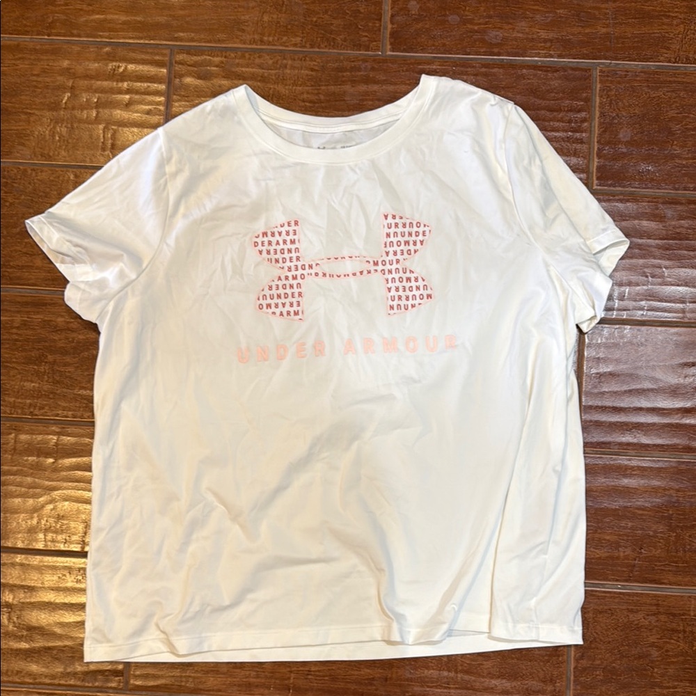 Under Armour White Tee with Pink Logo